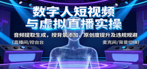 数字人短视频与虚拟直播实操，音频提取生成，背景添加，原创度提升及违规规避-天韵资源网