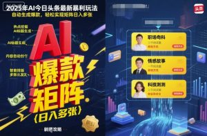 2025年AI今日头条最新暴利玩法，自动生成爆款，轻松实现矩阵日入多张-天韵资源网