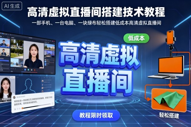 高清虚拟直播间搭建技术教程，一部手机、一台电脑、一块绿布轻松搭建低成本高清虚拟直播间-天韵资源网