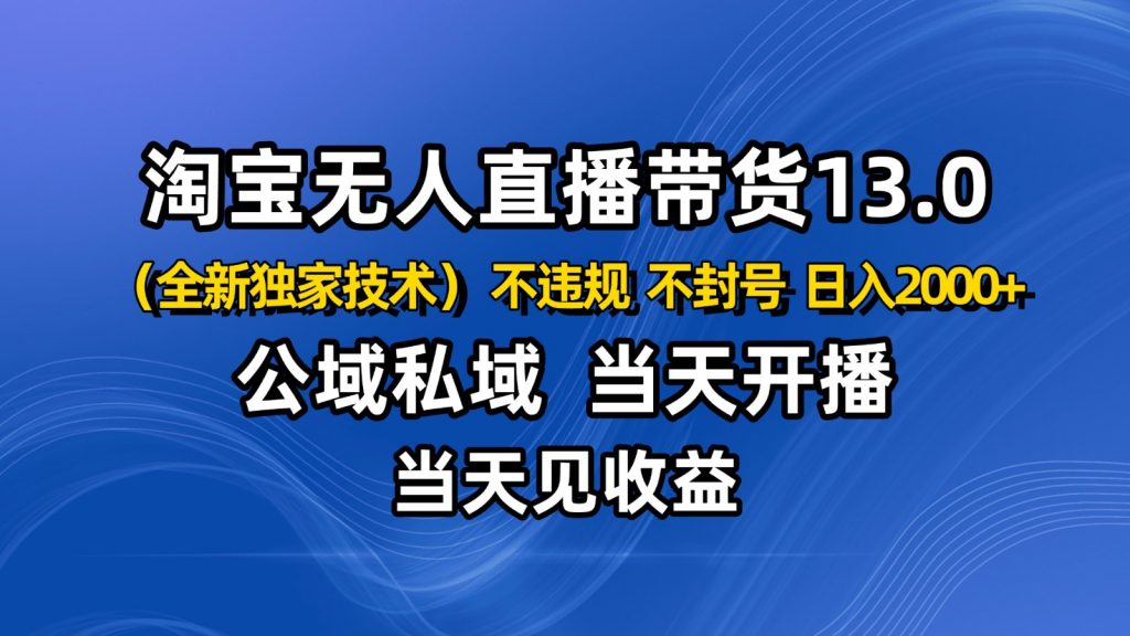 淘宝无人直播13.0,公域私域技术,不封号,不违规 布局下半年旺季赛道,日入2000+-天韵资源网