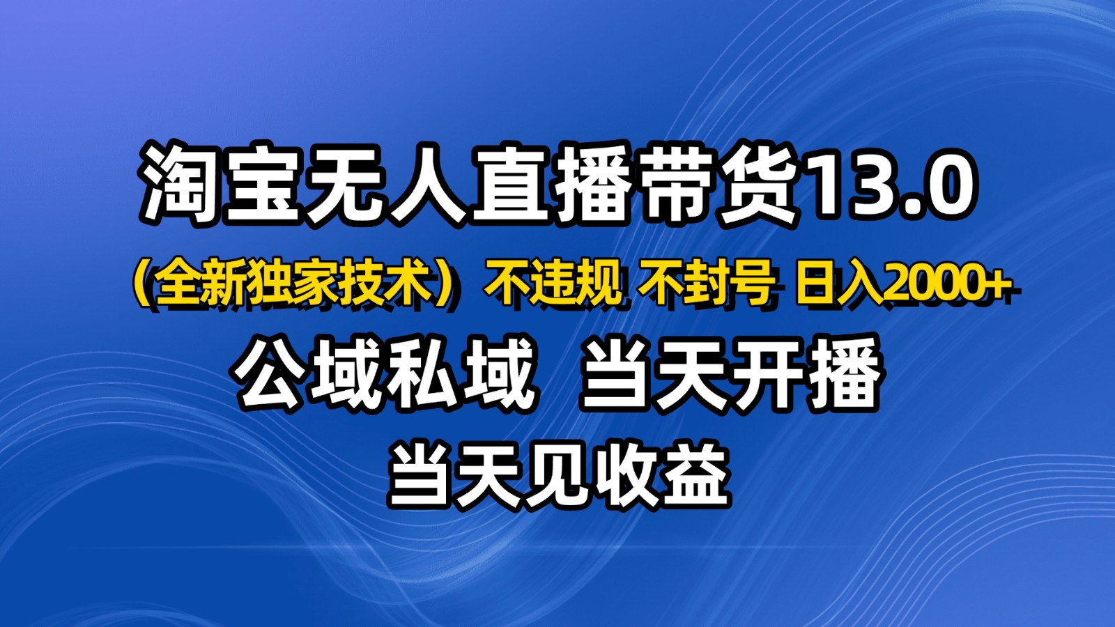 淘宝无人直播13.0，公域私域技术，不封号，不违规 布局下半年旺季赛道，日入2000+-天韵资源网
