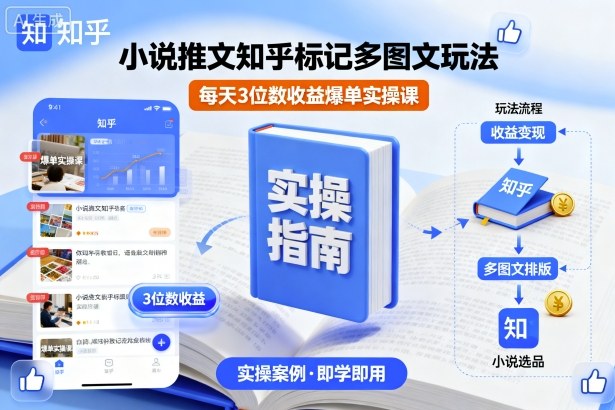 小说推文知乎标记多图文玩法，每天3位数收益爆单实操课-天韵资源网