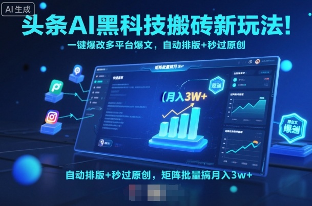 头条AI黑科技搬砖新玩法！一键爆改多平台爆文，自动排版+秒过原创，矩阵批量搞月入3w+【揭秘】-天韵资源网