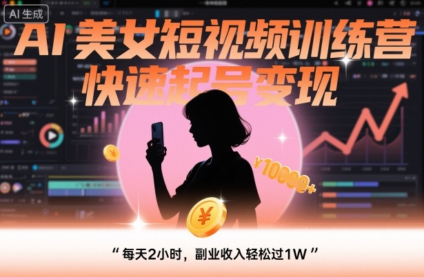 AI美女短视频训练营，快速起号变现，每天2小时，副业收入轻松过1W-天韵资源网