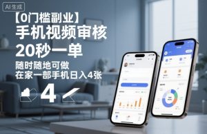 【0门槛副业】手机视频审核，20秒一单，随时随地可做，在家一部手机日入4张【揭秘】-天韵资源网