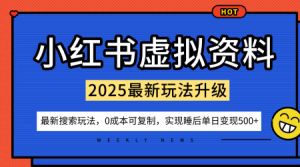 小红书虚拟资料项目：最新搜索流变现玩法，0成本简单可复制，一人多店打法，新手也可轻松日入5张+-天韵资源网