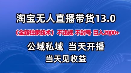 淘宝无人直播13.0，公域私域技术，不封号，不违规布局下半年旺季赛道，日入1K+(独家技术)【揭秘】-天韵资源网