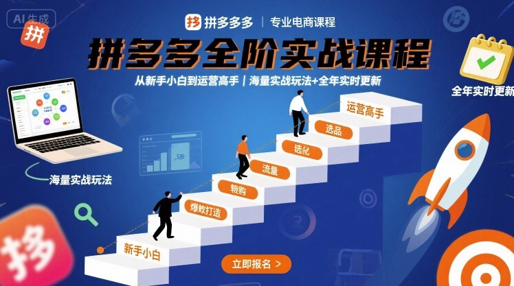 拼多多全阶实战课程,从新手小白到运营高手,海量实战玩法+全年实时更新【2025年10月更新】-天韵资源网