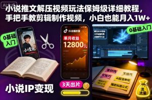 小说推文解压视频玩法保姆级详细教程,手把手教剪辑制作视频,小白也能月入1W+-天韵资源网