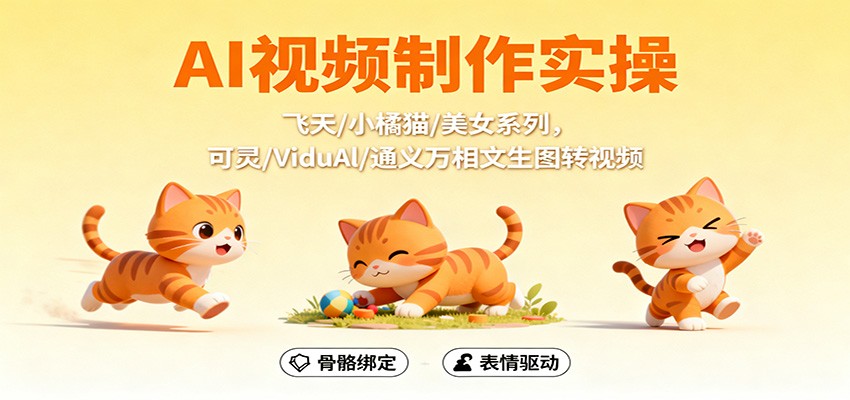 AI视频制作实操,飞天/小橘猫/美女系列,可灵/ViduAl/通义万相文生图转视频-天韵资源网