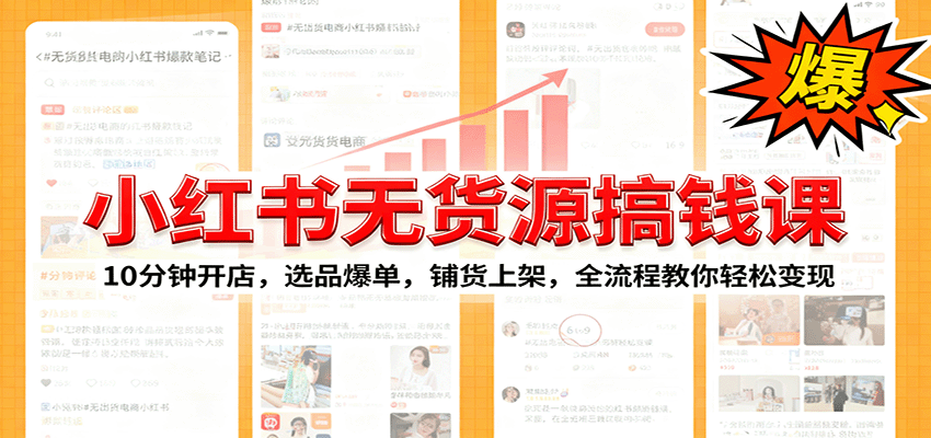 小红书无货源爆单课：10分钟开店，选品爆单，铺货上架，全流程教你轻松变现-天韵资源网