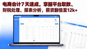 电商会计7天速成，掌握平台取数、财税处理、报表分析，薪资翻倍至12k+-天韵资源网