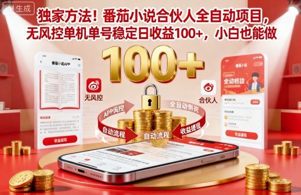 独家方法！番茄小说合伙人全自动挂G项目，无风控单机单号稳定日收益100+，小白也能做【揭秘】-天韵资源网