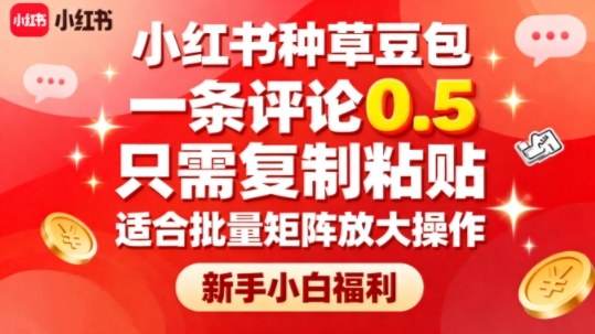 小红书种草豆包，一条评论0.5，只需复制粘贴，适合批量矩阵放大操作，新手小白福利-天韵资源网