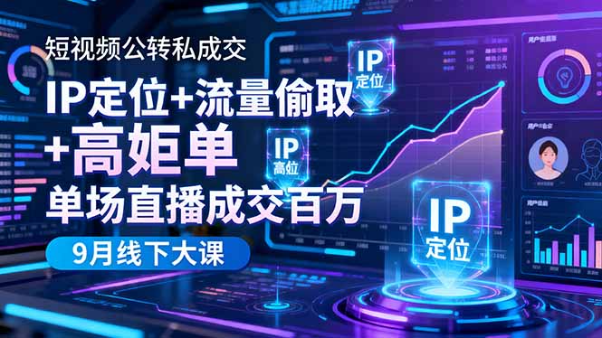 短视频公转私成交9月线下大课,IP定位+流量偷取+高客单,单场直播成交百万-天韵资源网