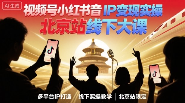 视频号小红书抖音IP变现实操北京站线下大课，40+行业短视频高变现姿势，100+IP高变现实操技术-天韵资源网