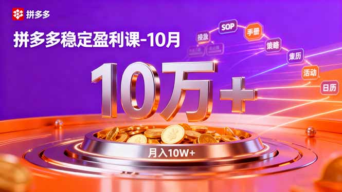 拼多多稳定盈利课-10月,强付费SOP+微付费高投产+活动矩阵,单店月入10万+-天韵资源网