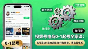 视频号电商0-1起号全案课：账号搭建+推流逻辑+微付费调整，等实操体系-天韵资源网
