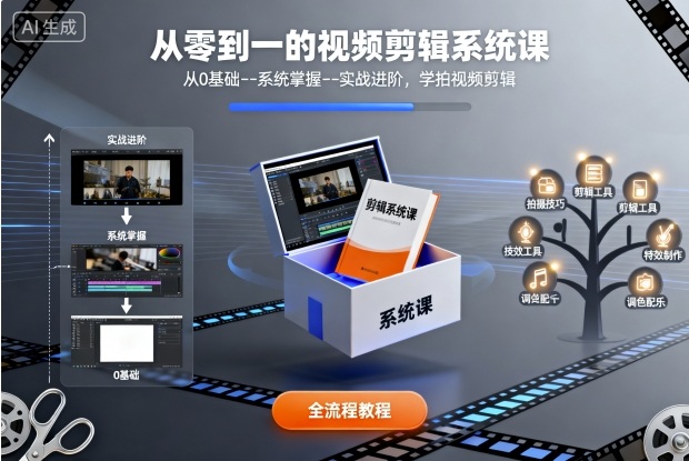 从零到一的视频剪辑系统课，从0基础–系统掌握–实战进阶，学拍视频剪辑-天韵资源网