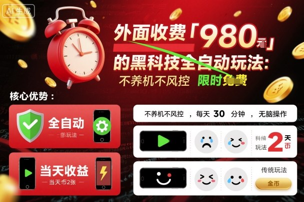 外面收费980的黑科技全自动玩法，不养机不风控，每天30分钟，无脑操作，当天收益2张【揭秘】-天韵资源网
