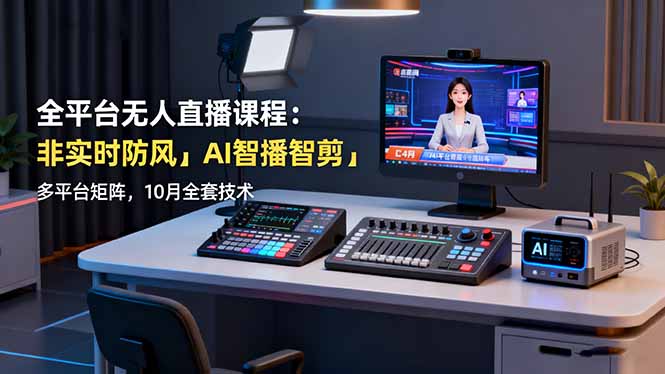 全平台无人直播课程：非实时防风＋AI智播智剪＋多平台矩阵，10月全套技术-天韵资源网