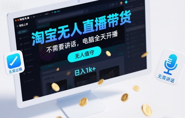 淘宝无人直播带货,不需要出镜,不需要讲话,电脑全天开播,轻松上手,日入1k+【揭秘】-天韵资源网