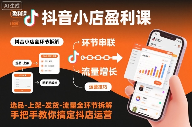 抖音小店盈利课-选品-上架-发货-流量全环节拆解,手把手教你搞定抖店运营-天韵资源网