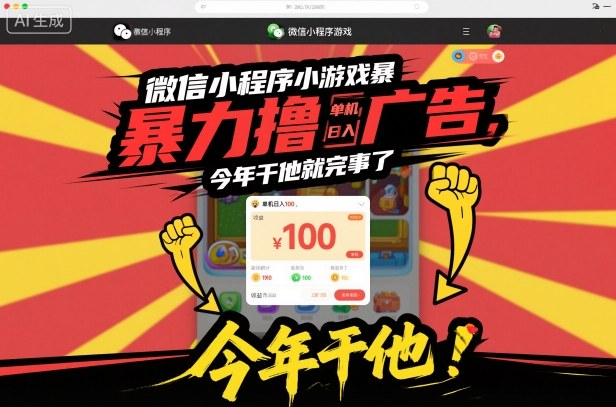微信小程序小游戏暴力撸广告，单机日入100，今年干他就完事了-天韵资源网