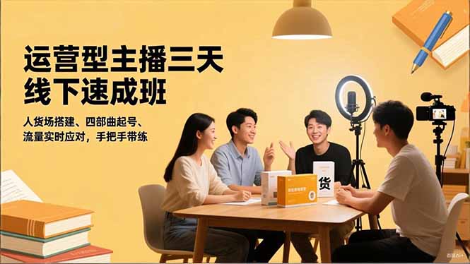 运营型主播三天线下班，人货场搭建,四部曲起号,流量实时应对，手把手带练-天韵资源网