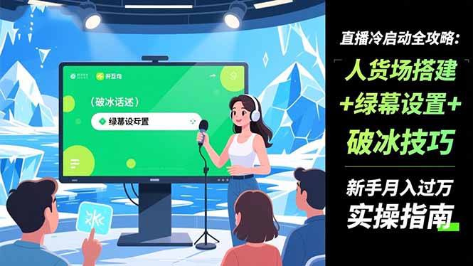 直播冷启动全攻略:人货场搭建+绿幕设置+破冰技巧，新手月入过万实操指南-天韵资源网