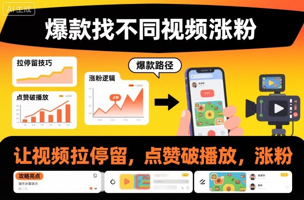 爆款找不同视频涨粉，让视频拉停留，实现点赞，破播放，涨粉-天韵资源网