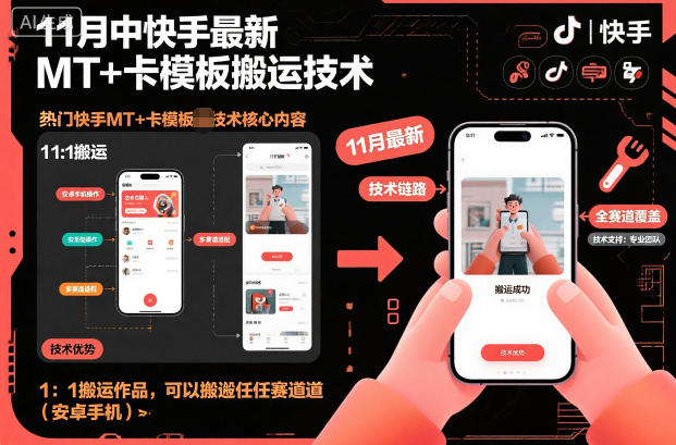 11月中快手最新MT+卡模板搬运技术，1：1搬运作品，可以搬运任何赛道(安卓手机)-天韵资源网