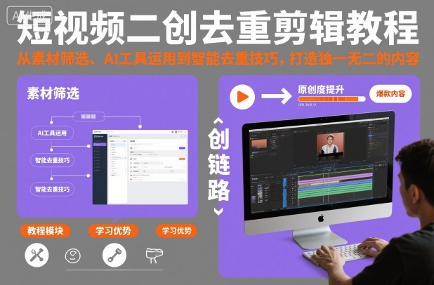 短视频二创去重剪辑教程，从素材筛选、AI工具运用到智能去重技巧，打造独一无二的内容-天韵资源网