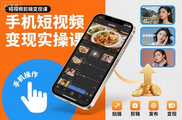 手机短视频变现实操课，短视频剪辑变现课-天韵资源网