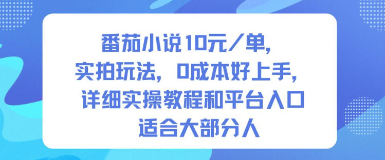 番茄小说10米每单,实拍玩法,0成本好上手,详细实操教程和平台入口适合大部分人-天韵资源网