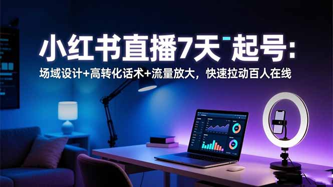 小红书直播7天起号：场域设计+高转化话术+流量放大，快速拉动百人在线-天韵资源网