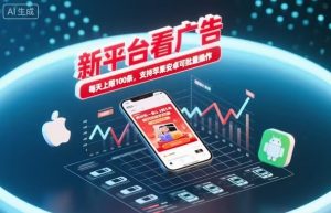 新台看广告，养好机一条5毛到5块，单机日入30到100，支持苹果安卓，可批量操作。-天韵资源网