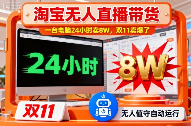 淘宝无人直播带货,一台电脑214小时卖8W,双11卖爆了【揭秘】-天韵资源网