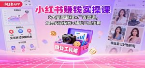 小红书赚钱实操课：5大变现路径+广告渠道，爆品内容制作+辅助工具使用-天韵资源网