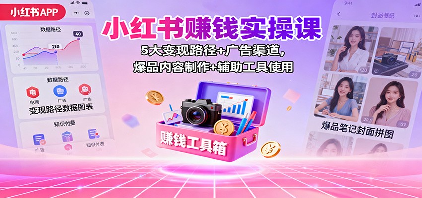 图片[1]-小红书赚钱实操课：5大变现路径+广告渠道，爆品内容制作+辅助工具使用-天韵资源网