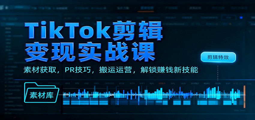 TikTok剪辑变现实战课：素材获取，PR技巧，搬运运营，解锁赚钱新技能-天韵资源网
