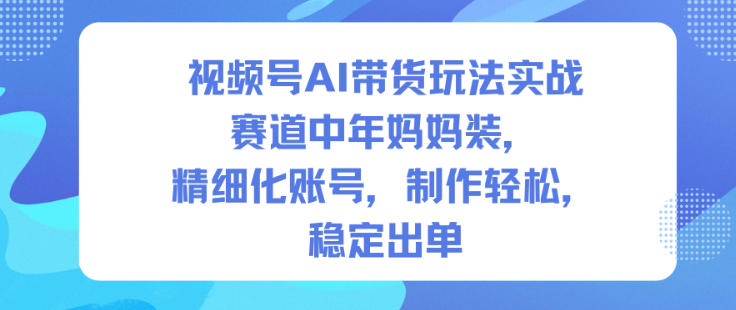 视频号AI带货玩法实战，赛道中年妈妈装，精细化账号，制作轻松，稳定出单-天韵资源网