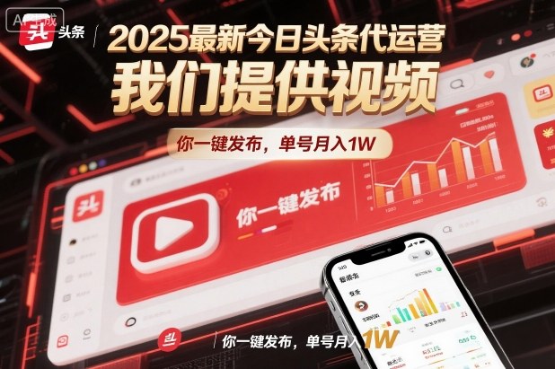 2025最新今日头条代运营，我们提供视频，你一键发布，单号月入1W【揭秘】-天韵资源网
