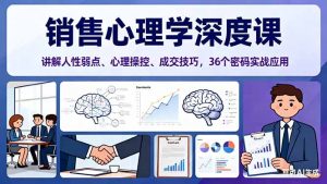 销售心理学深度课，讲解人性弱点、心理操控、成交技巧，36个密码实战应用-天韵资源网