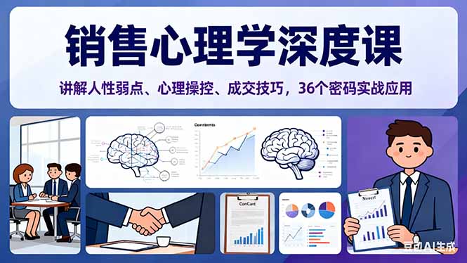 销售心理学深度课，讲解人性弱点、心理操控、成交技巧，36个密码实战应用-天韵资源网