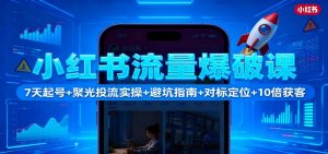 小红书流量爆破课:7天起号+聚光投流实操+避坑指南+对标定位+10倍获客-天韵资源网