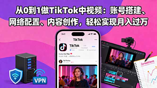 从0到1做TikTok中视频:账号搭建、网络配置、内容创作,轻松实现月入过万-天韵资源网