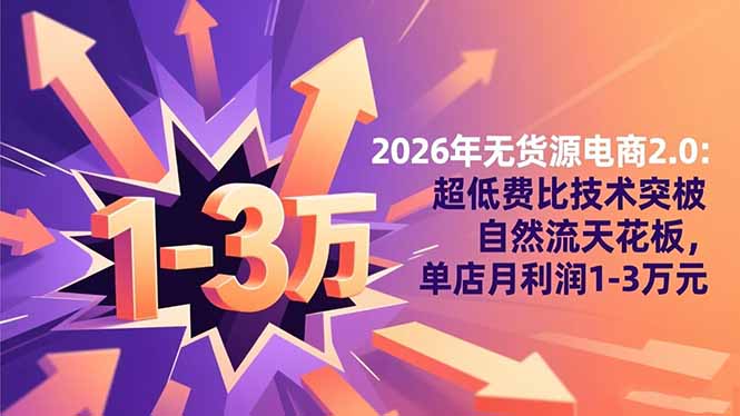 2026年无货源电商2.0【更新】：超低费比技术突破自然流天花板，单店月利润1-3万元-天韵资源网