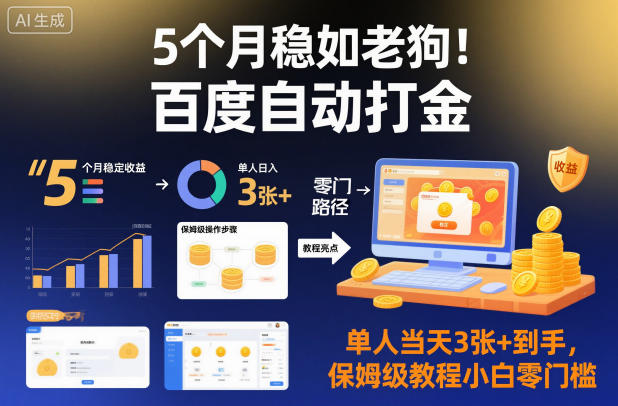 5个月稳如老狗！百度自动打金，单人当天3张+到手，保姆级教程小白零门槛【揭秘】-天韵资源网