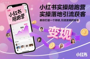 小红书实操陪跑营，实操落地引流获客，教你打造一个持续引流变现的账号-天韵资源网